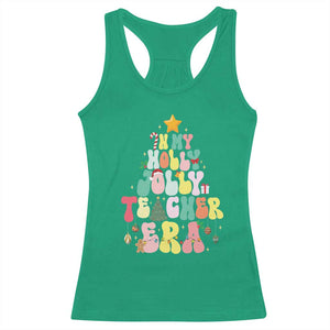 In My Holly Jolly Teacher Era Xmas Groovy Christmas Tree Racerback Tank Top TS02 Irish Green Print Your Wear