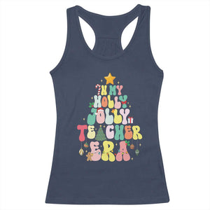 In My Holly Jolly Teacher Era Xmas Groovy Christmas Tree Racerback Tank Top TS02 Navy Print Your Wear