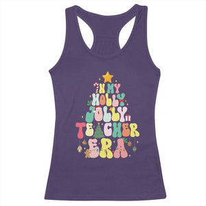In My Holly Jolly Teacher Era Xmas Groovy Christmas Tree Racerback Tank Top TS02 Purple Print Your Wear