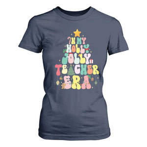 In My Holly Jolly Teacher Era Xmas Groovy Christmas Tree T Shirt For Women TS02 Navy Print Your Wear