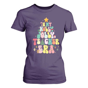 In My Holly Jolly Teacher Era Xmas Groovy Christmas Tree T Shirt For Women TS02 Purple Print Your Wear