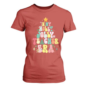 In My Holly Jolly Teacher Era Xmas Groovy Christmas Tree T Shirt For Women TS02 Red Print Your Wear