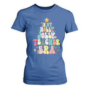 In My Holly Jolly Teacher Era Xmas Groovy Christmas Tree T Shirt For Women TS02 Royal Blue Print Your Wear