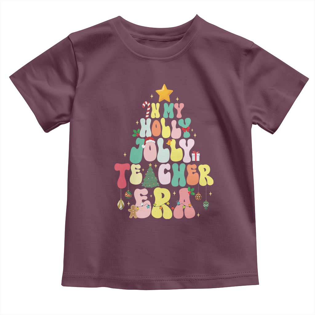 In My Holly Jolly Teacher Era Xmas Groovy Christmas Tree Toddler T Shirt TS02 Maroon Print Your Wear
