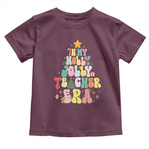 In My Holly Jolly Teacher Era Xmas Groovy Christmas Tree Toddler T Shirt TS02 Maroon Print Your Wear
