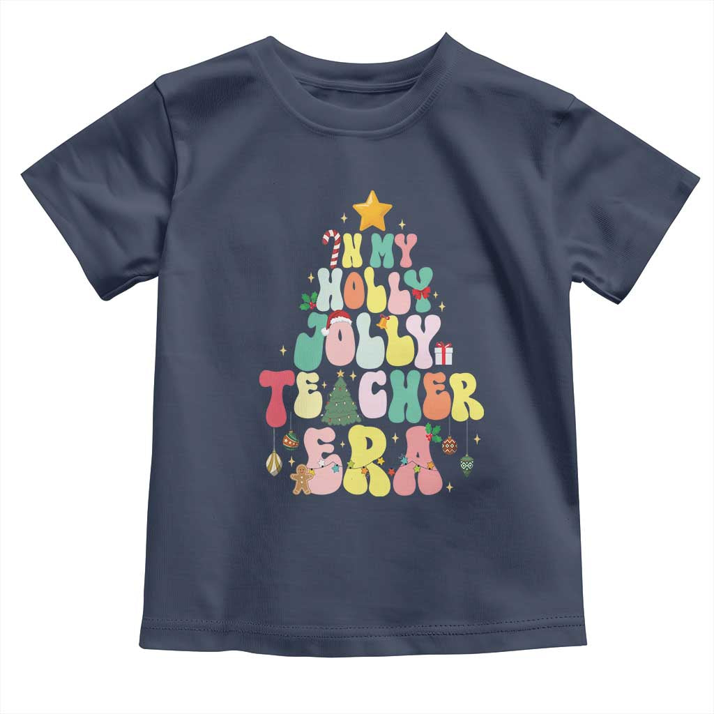In My Holly Jolly Teacher Era Xmas Groovy Christmas Tree Toddler T Shirt TS02 Navy Print Your Wear