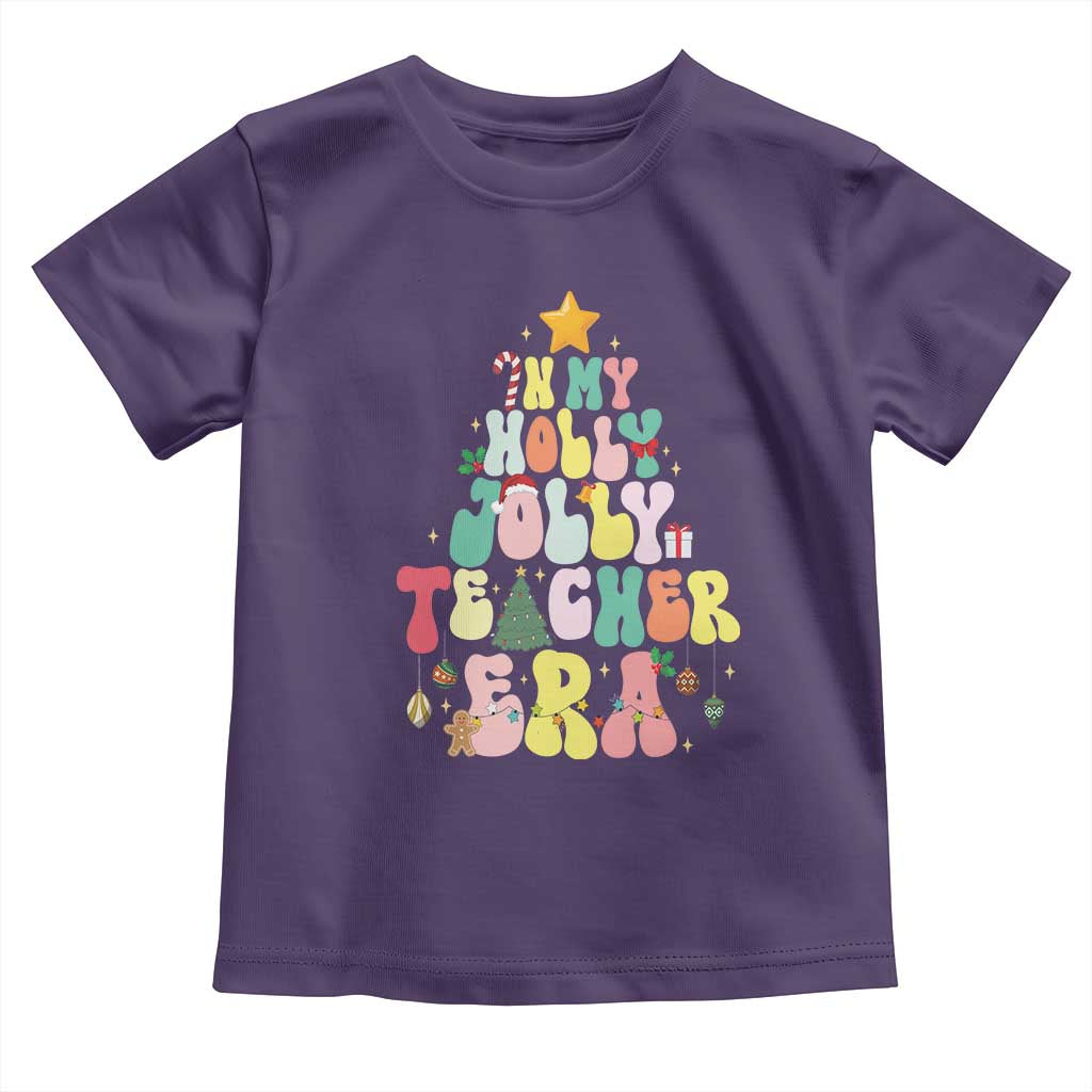In My Holly Jolly Teacher Era Xmas Groovy Christmas Tree Toddler T Shirt TS02 Purple Print Your Wear