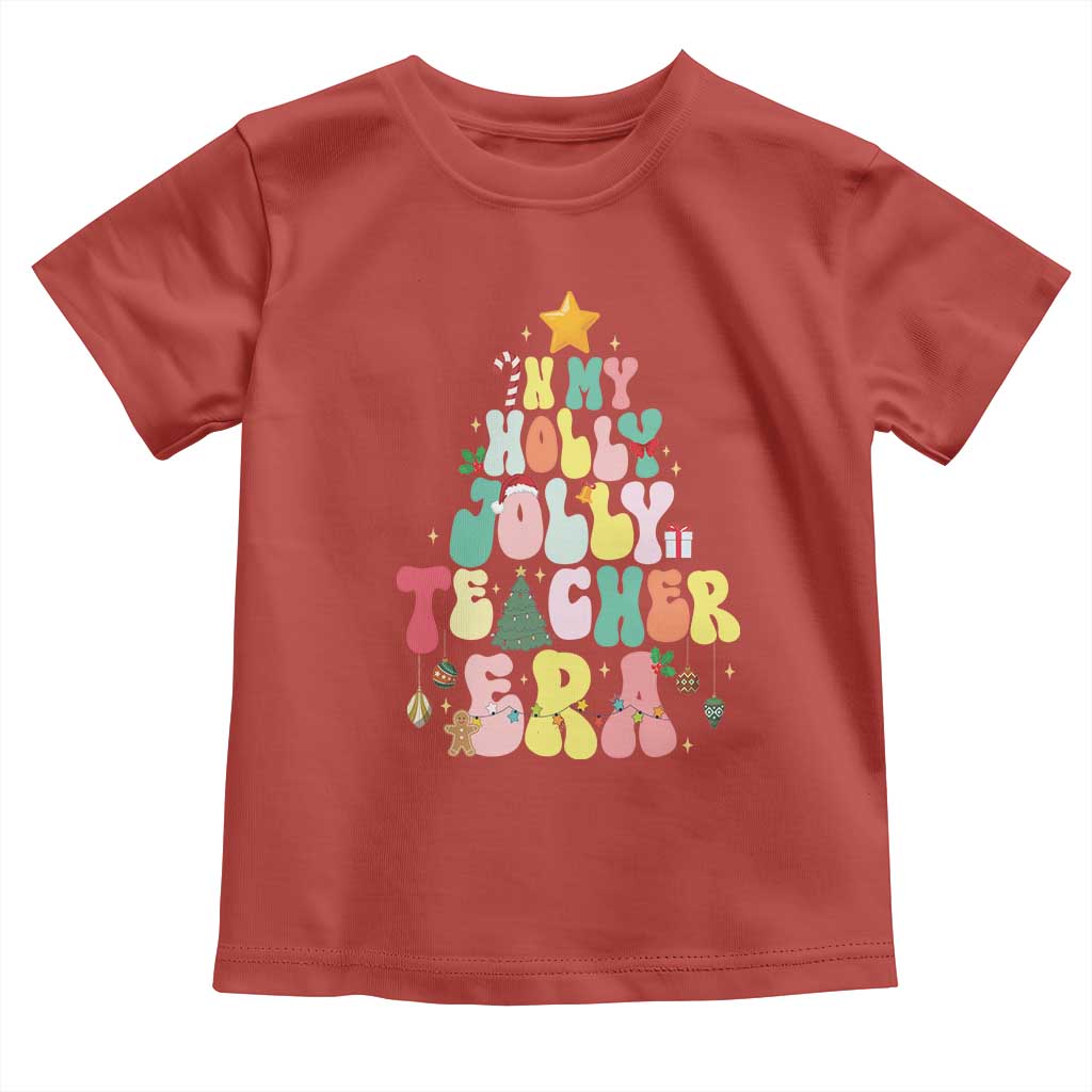 In My Holly Jolly Teacher Era Xmas Groovy Christmas Tree Toddler T Shirt TS02 Red Print Your Wear