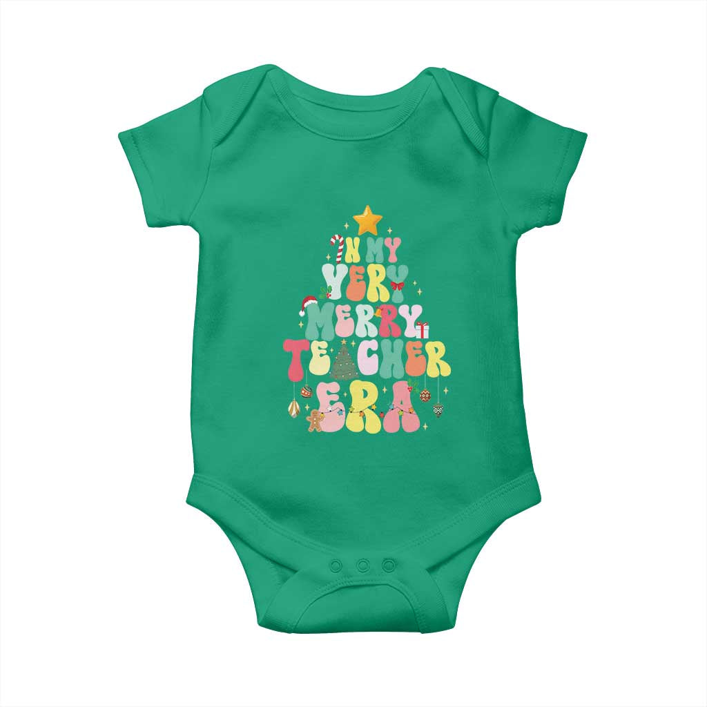 In My Very Merry Teacher Era Xmas Groovy Christmas Tree Baby Onesie TS02 Irish Green Print Your Wear