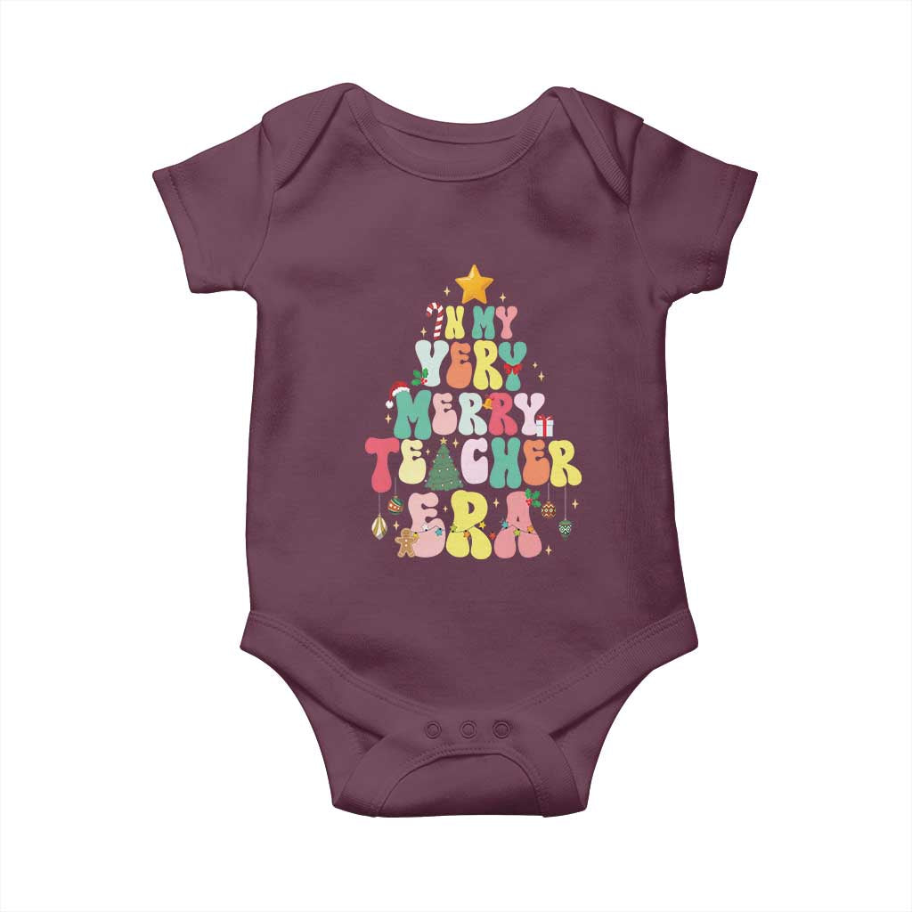 In My Very Merry Teacher Era Xmas Groovy Christmas Tree Baby Onesie TS02 Maroon Print Your Wear