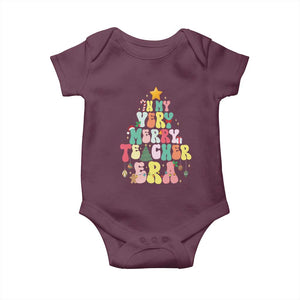 In My Very Merry Teacher Era Xmas Groovy Christmas Tree Baby Onesie TS02 Maroon Print Your Wear