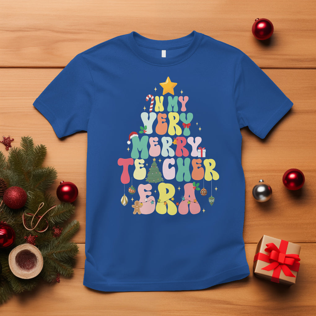 In My Very Merry Teacher Era Xmas Groovy Christmas Tree T Shirt TS02 Royal Blue Printyourwear