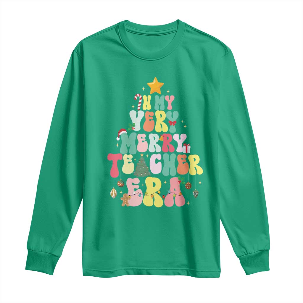 In My Very Merry Teacher Era Xmas Groovy Christmas Tree Long Sleeve Shirt TS02 Irish Green Print Your Wear