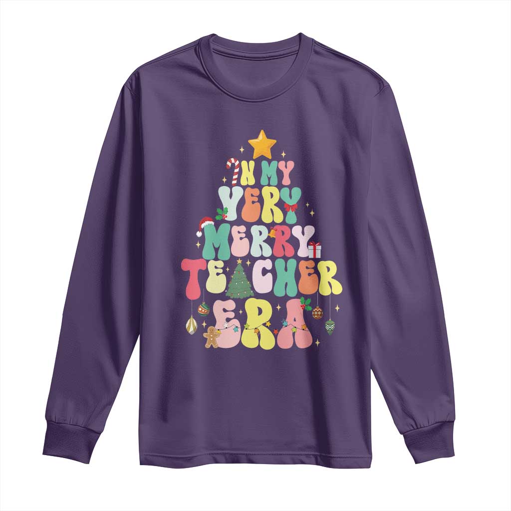 In My Very Merry Teacher Era Xmas Groovy Christmas Tree Long Sleeve Shirt TS02 Purple Print Your Wear