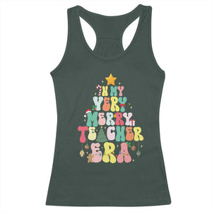 In My Very Merry Teacher Era Xmas Groovy Christmas Tree Racerback Tank Top TS02 Dark Forest Green Print Your Wear