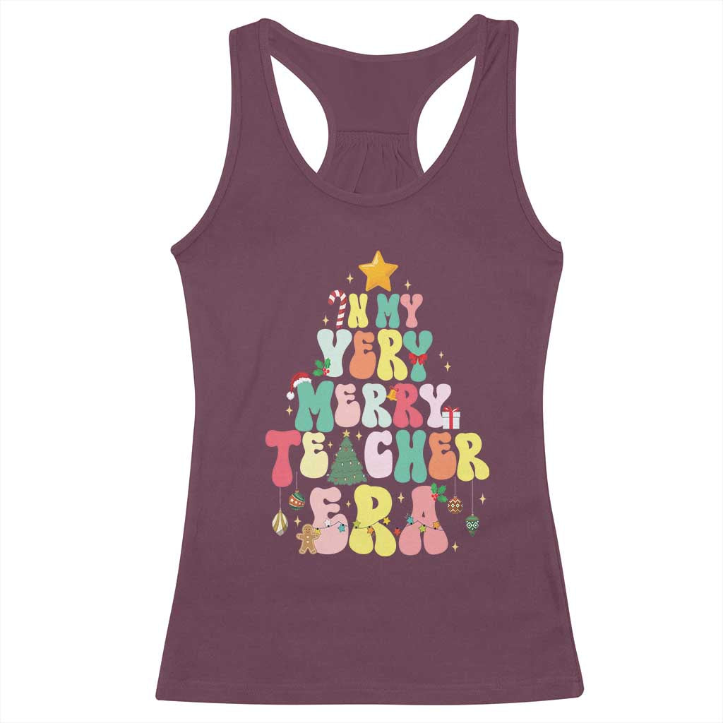 In My Very Merry Teacher Era Xmas Groovy Christmas Tree Racerback Tank Top TS02 Maroon Print Your Wear