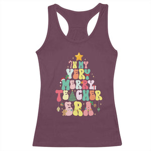 In My Very Merry Teacher Era Xmas Groovy Christmas Tree Racerback Tank Top TS02 Maroon Print Your Wear