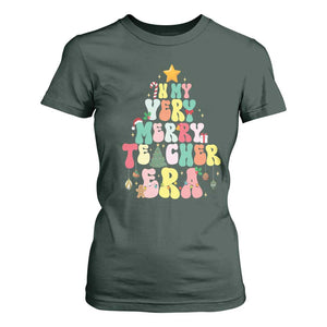 In My Very Merry Teacher Era Xmas Groovy Christmas Tree T Shirt For Women TS02 Dark Forest Green Print Your Wear