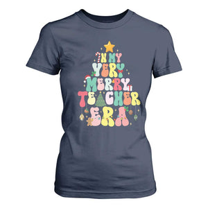 In My Very Merry Teacher Era Xmas Groovy Christmas Tree T Shirt For Women TS02 Navy Print Your Wear