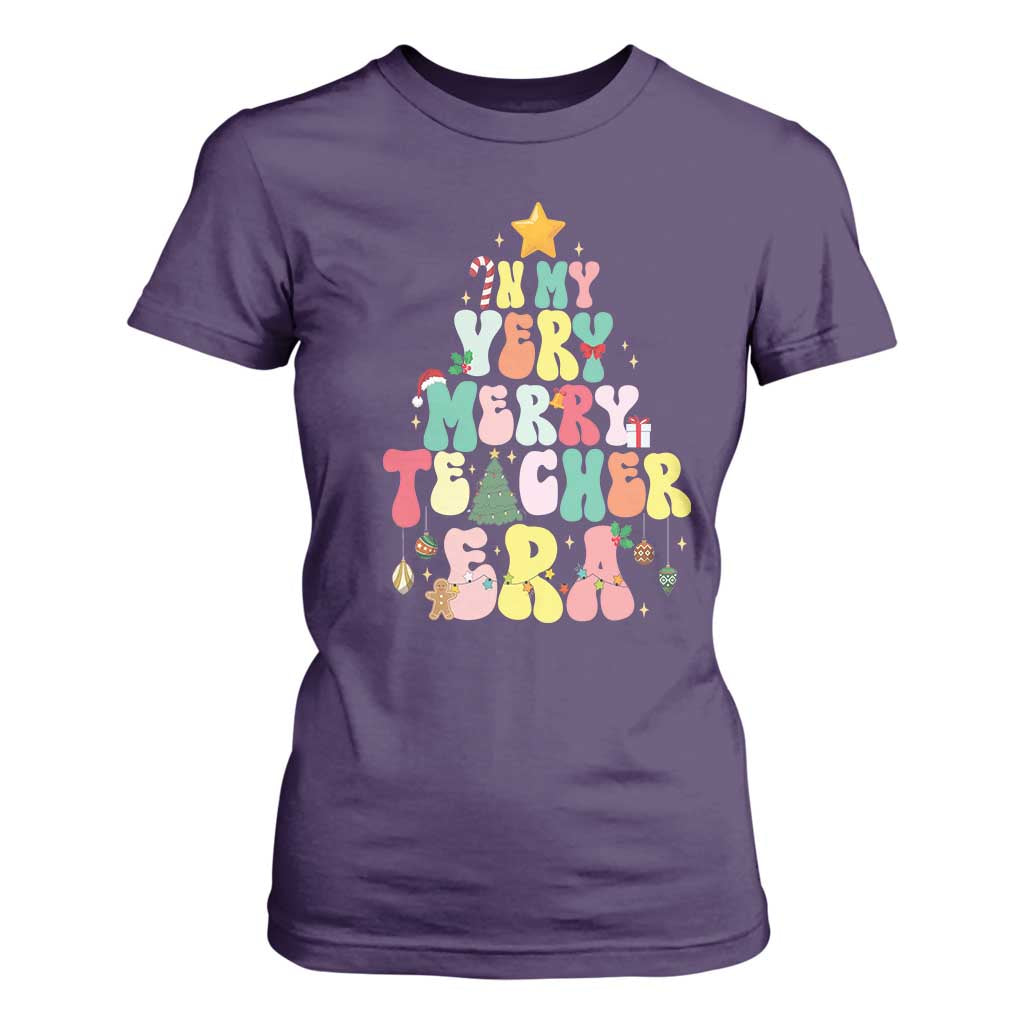 In My Very Merry Teacher Era Xmas Groovy Christmas Tree T Shirt For Women TS02 Purple Print Your Wear