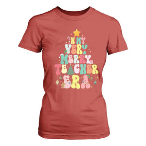 In My Very Merry Teacher Era Xmas Groovy Christmas Tree T Shirt For Women TS02 Red Print Your Wear