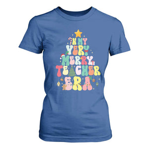 In My Very Merry Teacher Era Xmas Groovy Christmas Tree T Shirt For Women TS02 Royal Blue Print Your Wear
