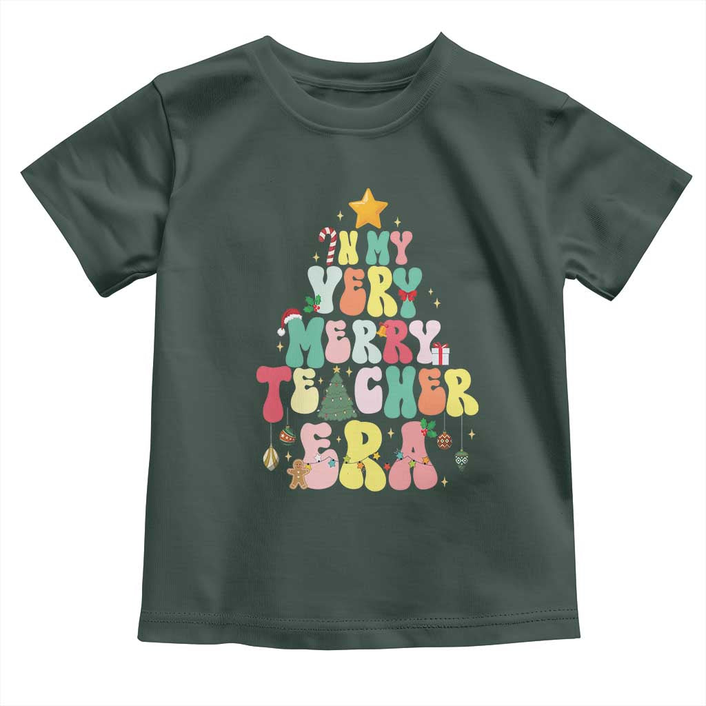 In My Very Merry Teacher Era Xmas Groovy Christmas Tree Toddler T Shirt TS02 Dark Forest Green Print Your Wear