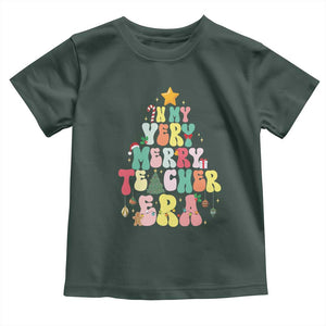In My Very Merry Teacher Era Xmas Groovy Christmas Tree Toddler T Shirt TS02 Dark Forest Green Print Your Wear