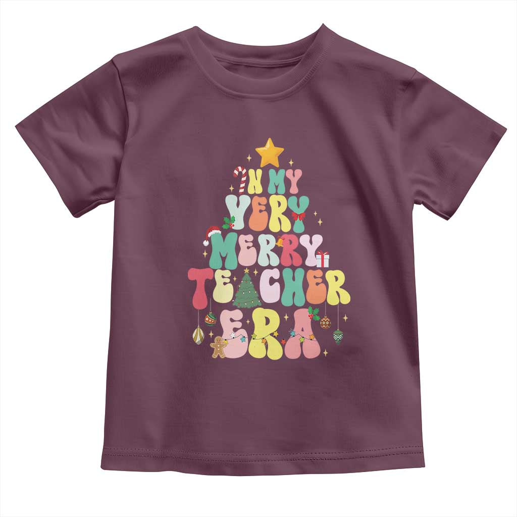 In My Very Merry Teacher Era Xmas Groovy Christmas Tree Toddler T Shirt TS02 Maroon Print Your Wear