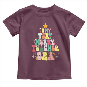 In My Very Merry Teacher Era Xmas Groovy Christmas Tree Toddler T Shirt TS02 Maroon Print Your Wear