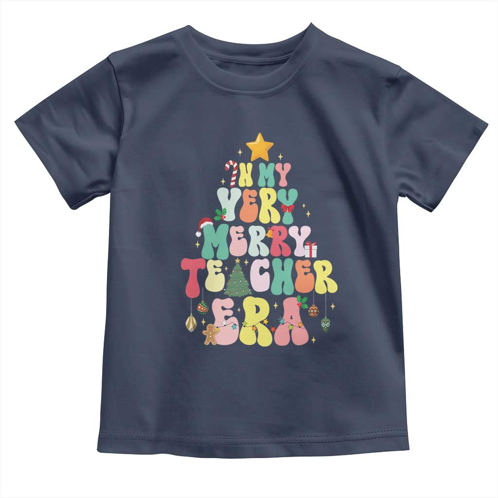 In My Very Merry Teacher Era Xmas Groovy Christmas Tree Toddler T Shirt TS02 Navy Print Your Wear
