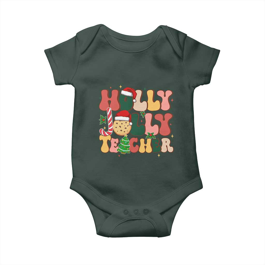 Groovy Holly Jolly Teacher Christmas Retro Xmas Baby Onesie TS02 Print Your Wear