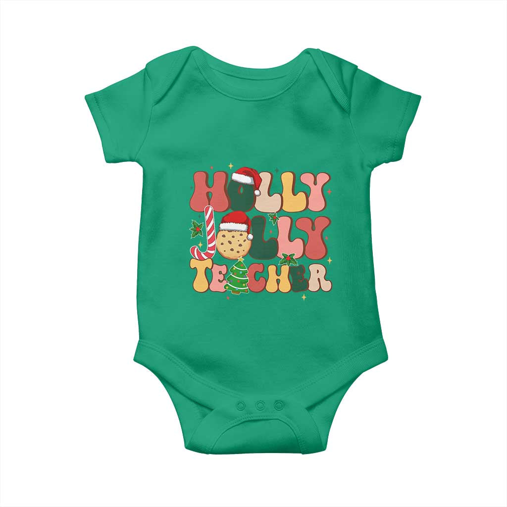 Groovy Holly Jolly Teacher Christmas Retro Xmas Baby Onesie TS02 Irish Green Print Your Wear