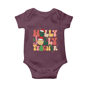 Groovy Holly Jolly Teacher Christmas Retro Xmas Baby Onesie TS02 Maroon Print Your Wear