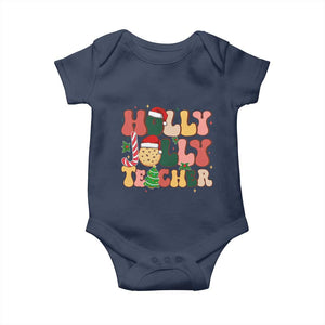 Groovy Holly Jolly Teacher Christmas Retro Xmas Baby Onesie TS02 Navy Print Your Wear