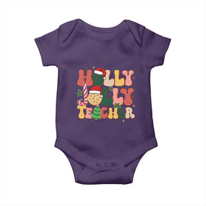 Groovy Holly Jolly Teacher Christmas Retro Xmas Baby Onesie TS02 Purple Print Your Wear