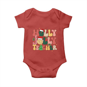 Groovy Holly Jolly Teacher Christmas Retro Xmas Baby Onesie TS02 Red Print Your Wear