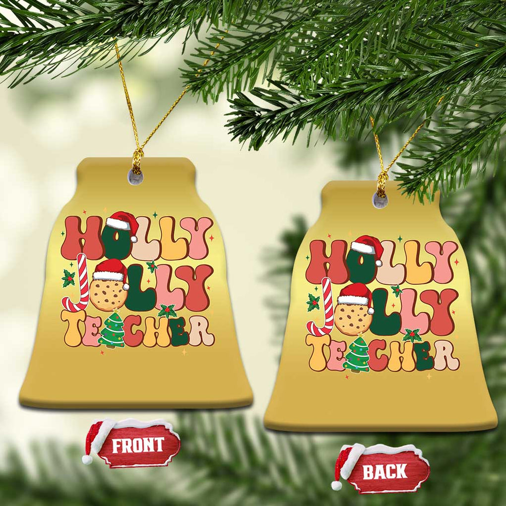 Groovy Holly Jolly Teacher Christmas Retro Xmas Christmas Ornament TS02 Bell Flake Gold Print Your Wear