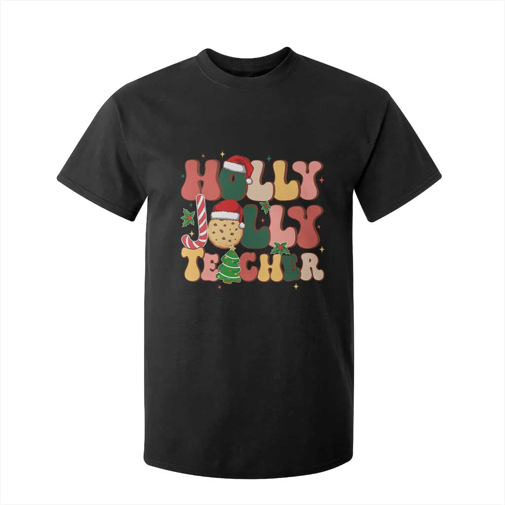 Groovy Holly Jolly Teacher Christmas Retro Xmas T Shirt For Kid TS02 Black Print Your Wear