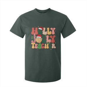 Groovy Holly Jolly Teacher Christmas Retro Xmas T Shirt For Kid TS02 Dark Forest Green Print Your Wear