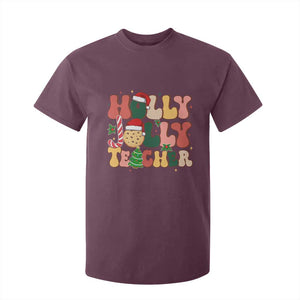 Groovy Holly Jolly Teacher Christmas Retro Xmas T Shirt For Kid TS02 Maroon Print Your Wear