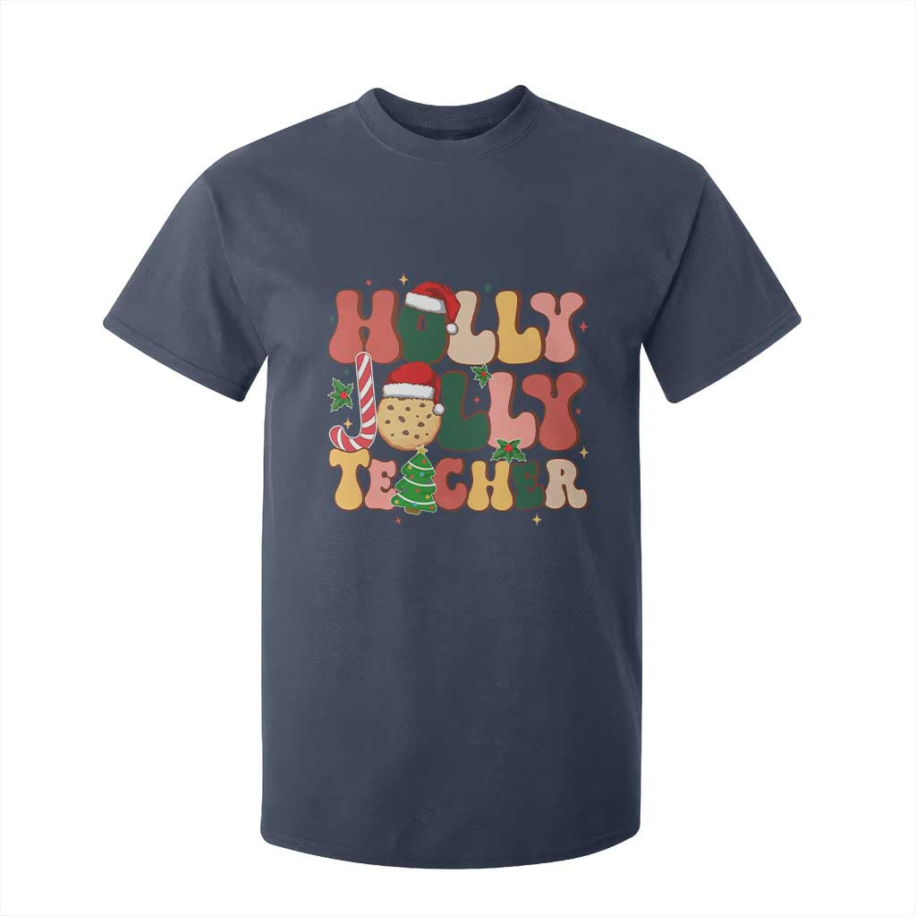 Groovy Holly Jolly Teacher Christmas Retro Xmas T Shirt For Kid TS02 Navy Print Your Wear