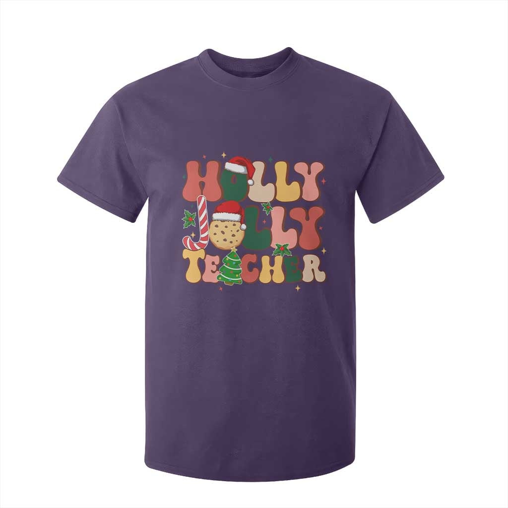 Groovy Holly Jolly Teacher Christmas Retro Xmas T Shirt For Kid TS02 Purple Print Your Wear