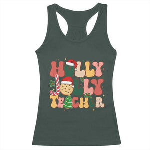 Groovy Holly Jolly Teacher Christmas Retro Xmas Racerback Tank Top TS02 Dark Forest Green Print Your Wear
