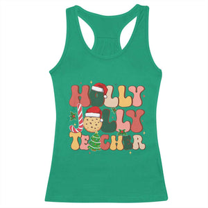 Groovy Holly Jolly Teacher Christmas Retro Xmas Racerback Tank Top TS02 Irish Green Print Your Wear