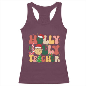 Groovy Holly Jolly Teacher Christmas Retro Xmas Racerback Tank Top TS02 Maroon Print Your Wear