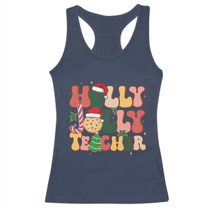 Groovy Holly Jolly Teacher Christmas Retro Xmas Racerback Tank Top TS02 Navy Print Your Wear