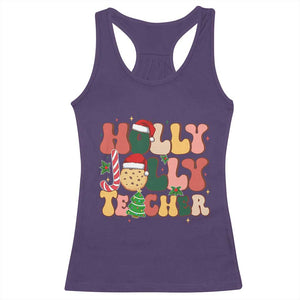 Groovy Holly Jolly Teacher Christmas Retro Xmas Racerback Tank Top TS02 Purple Print Your Wear