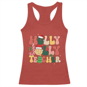 Groovy Holly Jolly Teacher Christmas Retro Xmas Racerback Tank Top TS02 Red Print Your Wear