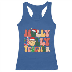 Groovy Holly Jolly Teacher Christmas Retro Xmas Racerback Tank Top TS02 Royal Blue Print Your Wear
